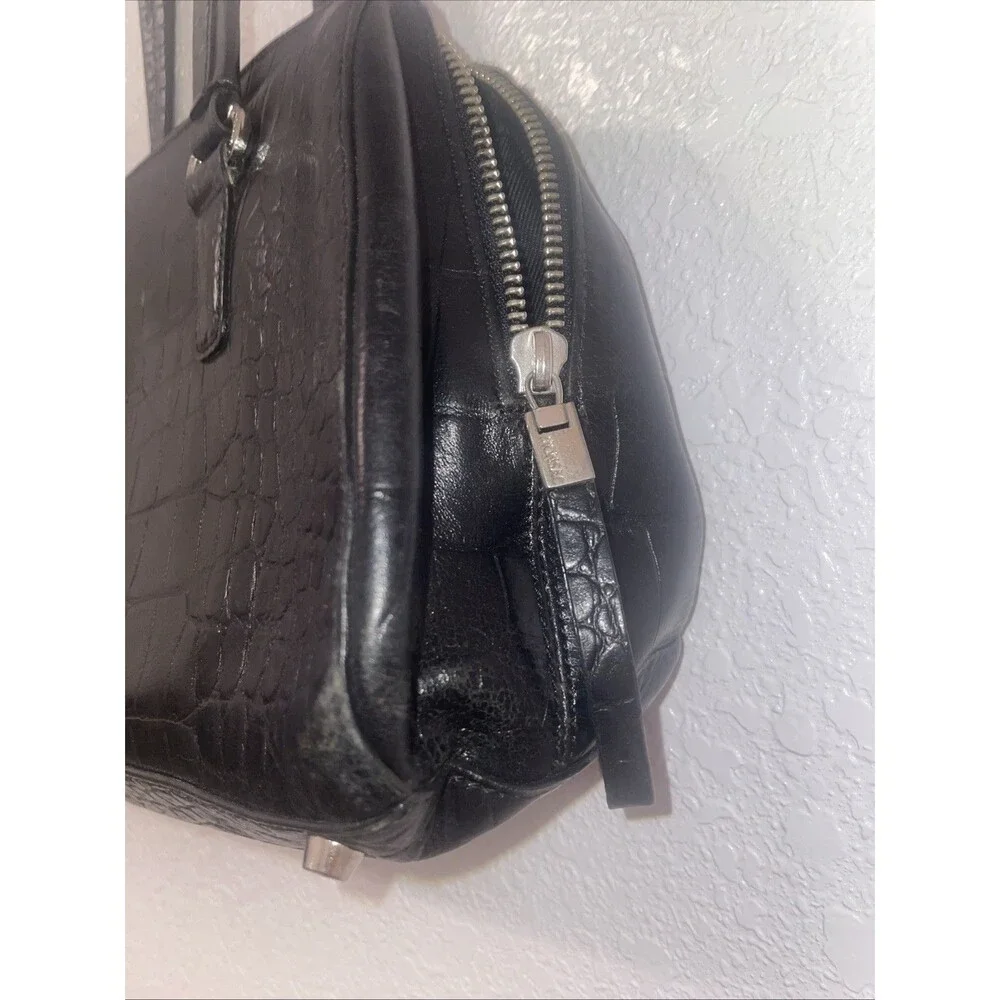 Monsac Handbag Croc Embossed East West Black Leather Shoulder Purse Preppy Bag
